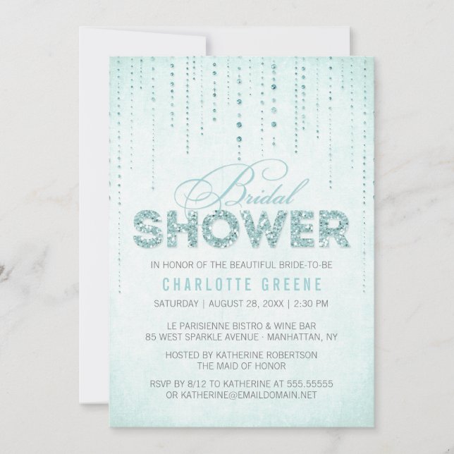 Aqua Purpurina Look Bridal Shower Invitación (Anverso)