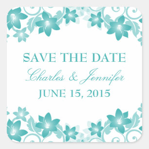 Aqua Simple Floral Save the Date Pegatinas