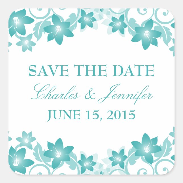 Aqua Simple Floral Save the Date Pegatinas (Anverso)