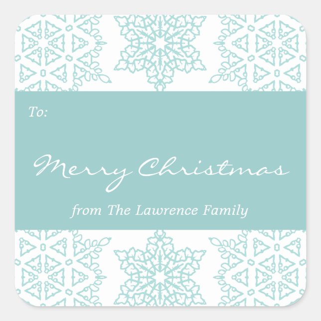 Aqua Snowflakes Navidades Holiday Gift Etiqueta (Anverso)