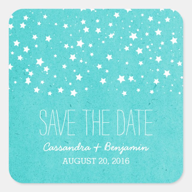 Aqua Starry Night Save the Date Pegatinas (Anverso)