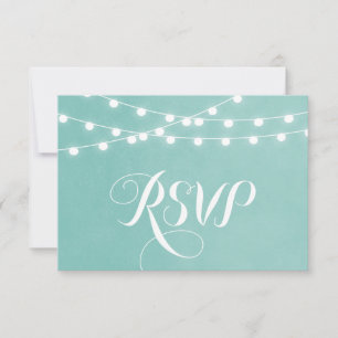 Aqua String Lights Wedding RSVP Card
