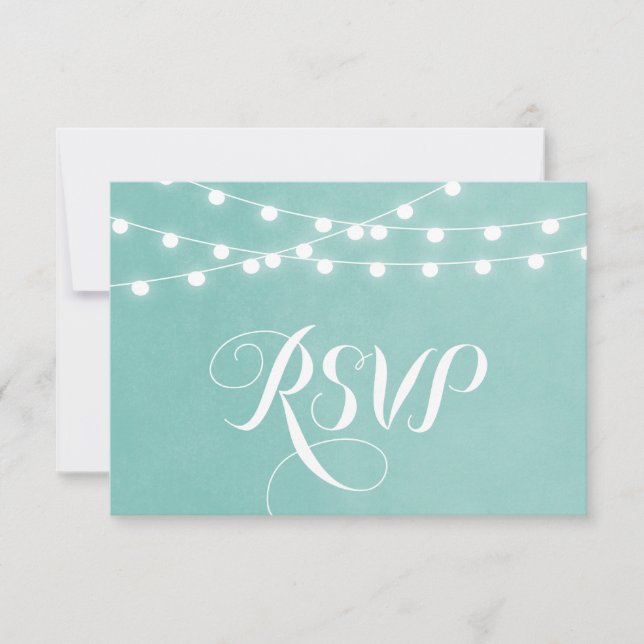 Aqua String Lights Wedding RSVP Card (Anverso)