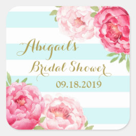 Aqua Stripes Pink Floral Bridal Shower Etiqueta Fa
