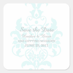 Aqua sutil Damask Save the Date Pegatinas