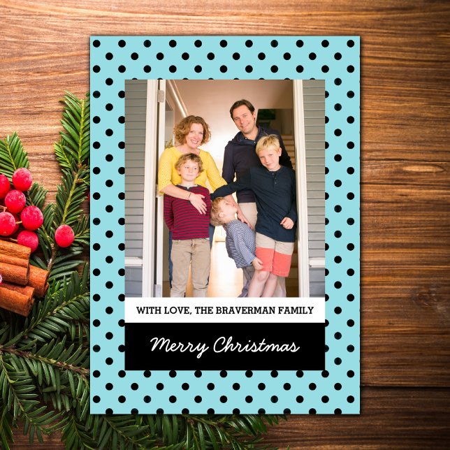 Aqua Sweet Polka Dot Holiday Foto Tarjeta plana (Aqua Sweet Polka Dot Holiday Photo Card)