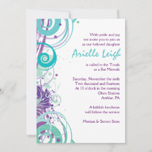 AQUA SWIRLS & STARS Bat Mitzvah Invitación