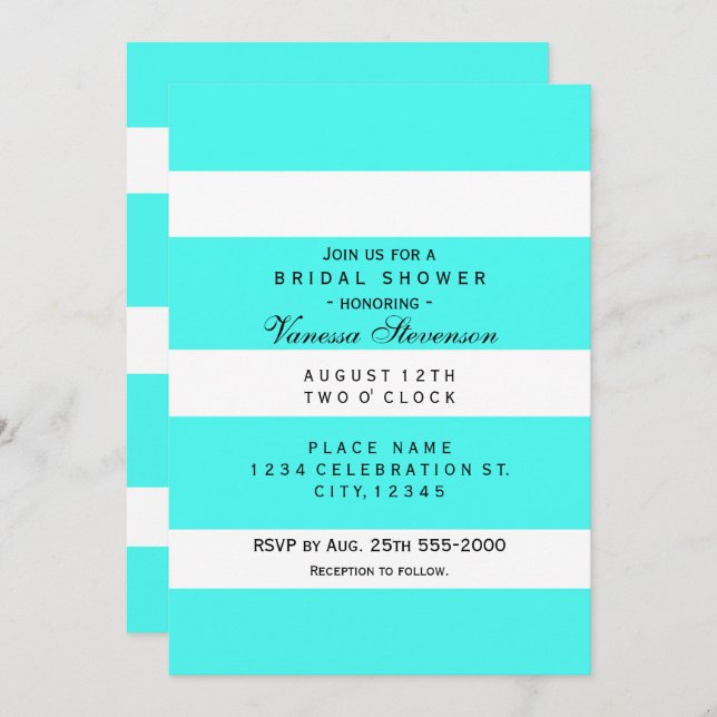 Aqua Thick Chunky Stripes Invitaciones modernas (Anverso / Reverso)