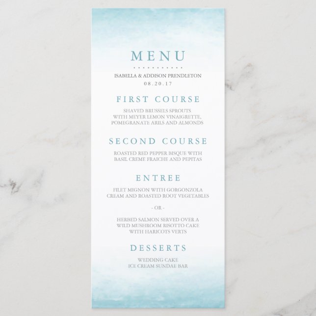 Aqua Tides | Menú Boda acuarela (Anverso)