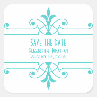Aqua v2 Fancy Ornamental Save the Date Pegatinas