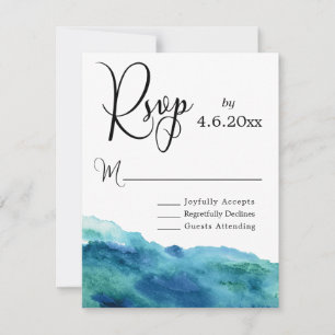 Aqua Verde Azul Acuarela RSVP de Boda Moderna 2b