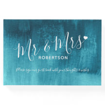 Aqua verde azulada arte moderno libro de invitados