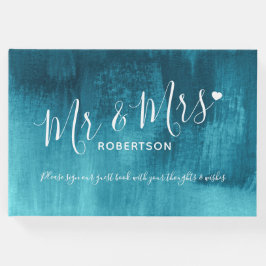 Aqua verde azulada arte moderno libro de invitados