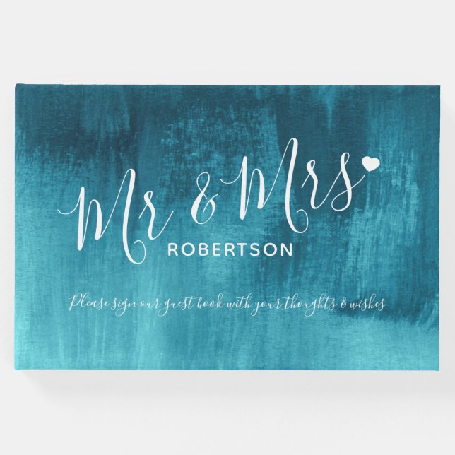 Aqua verde azulada arte moderno libro de invitados (Anverso)