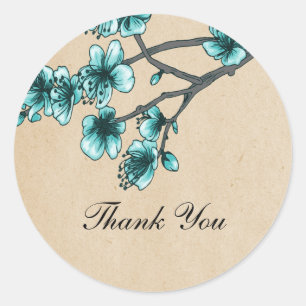 Aqua Vintage Cherry Blossoms Gracias Pegatinas
