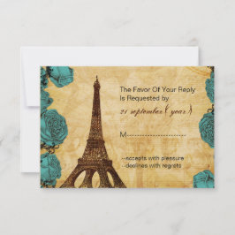 aqua vintage eiffel tower boda rsvp 3.5 x 5