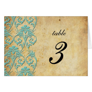 Aqua Vintage Swirl Damask número de tabla de bodas