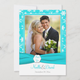 Aqua, White, Copos de Nieve Gris Gracias Tarjeta -