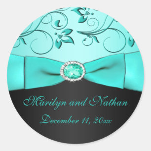 Aqua y Black Floral Pegatina