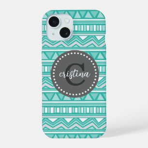 Aqua y Carbón Chevron Azteca Monograma Personaliza