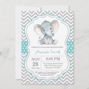 Aqua y gris de la invitación a la Baby Shower para