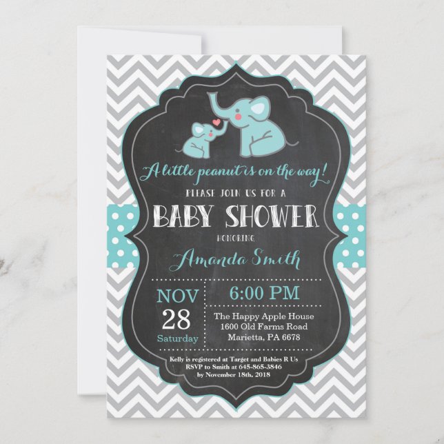 Aqua y gris de la invitación a la Baby Shower para (Anverso)