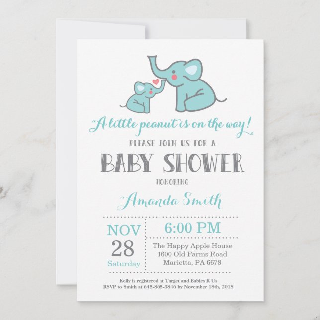 Aqua y gris de la invitación a la Baby Shower para (Anverso)