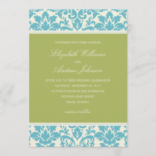 AQUA Y LIME DAMASK INVITACIÓN DE BODA