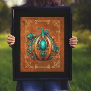 Aqua y Naranja Steampunk Pumpkin Arte Digital
