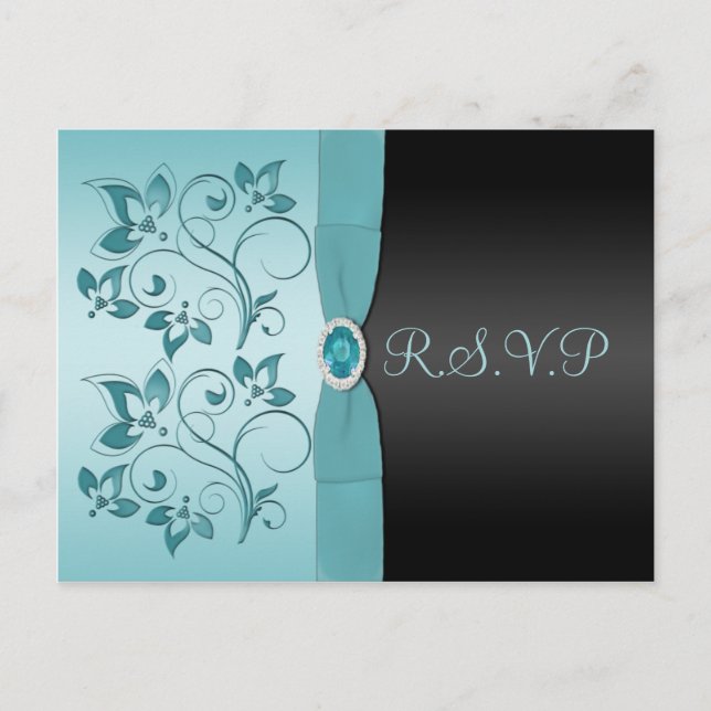 Aqua y negro con tarjeta postal Jewel R.S.V.P (Anverso)