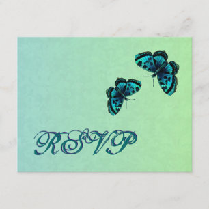Aqua y Verde azulada mariposa Damask RSVP Boda