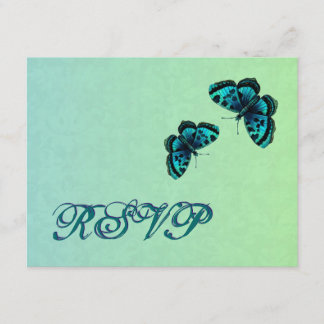 Aqua y Verde azulada mariposa Damask RSVP Boda