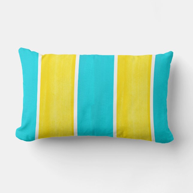 Aqua Yellow Cabana Stripes Cojín decorativo (Anverso)