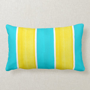 Aqua Yellow Cabana Stripes Cojín decorativo