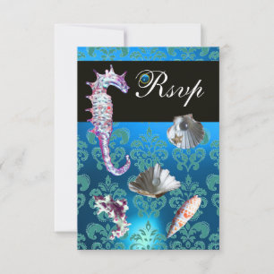 AQUAMARINE AZUL DAMASK BEACH WEDDING RSVP