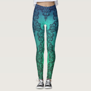 Aquamarine Dreams Damask Estilo Leggings