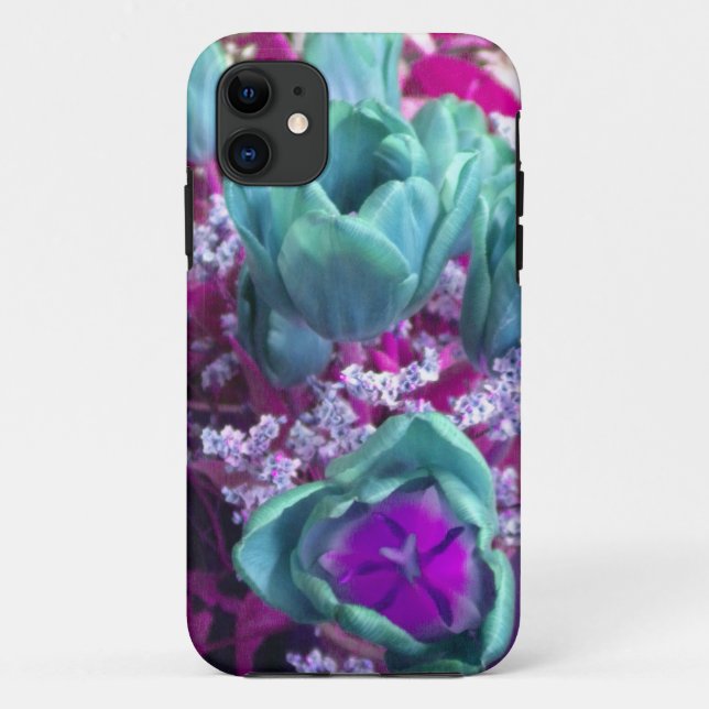 Aquamarine N Purple Tulips iPhone 5 funda (Reverso)