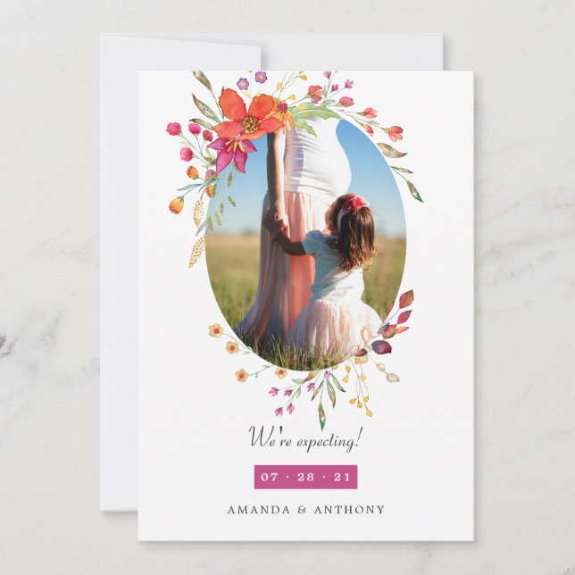 Aquarelle Wildflower Foto Invitación de embarazo (Anverso)