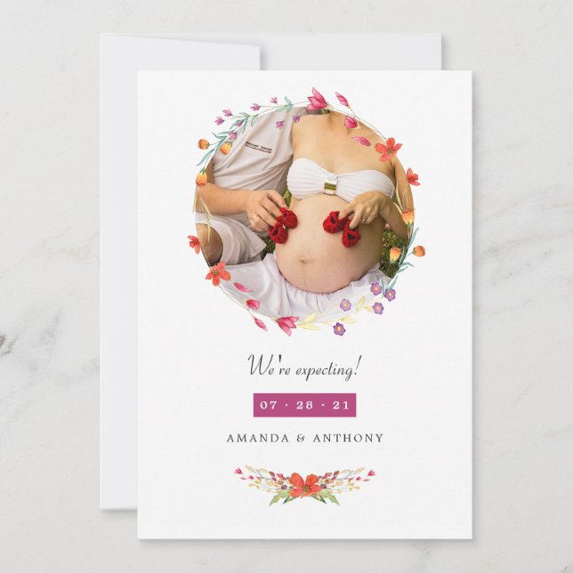 Aquarelle Wildflower Foto Invitación de embarazo (Anverso)