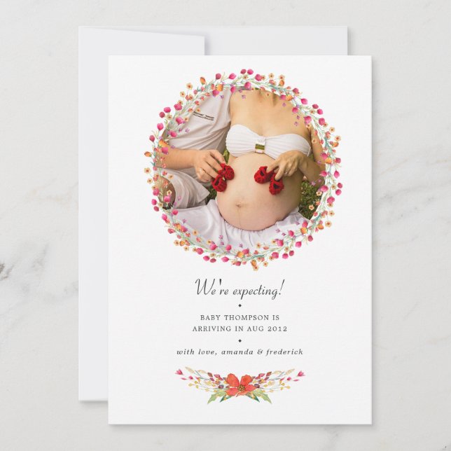 Aquarelle Wildflower Foto Invitación de embarazo (Anverso)