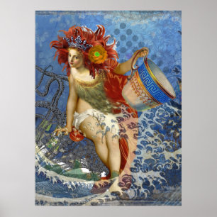 Aquarius Mermaid Arte Gótico Azul