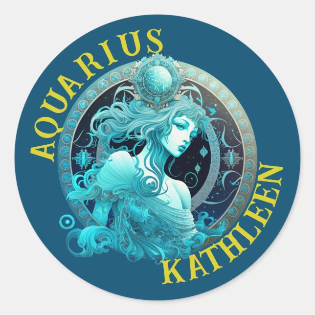 Aquarius Zodiac Rótulo Pegatina de Astrología (Anverso)