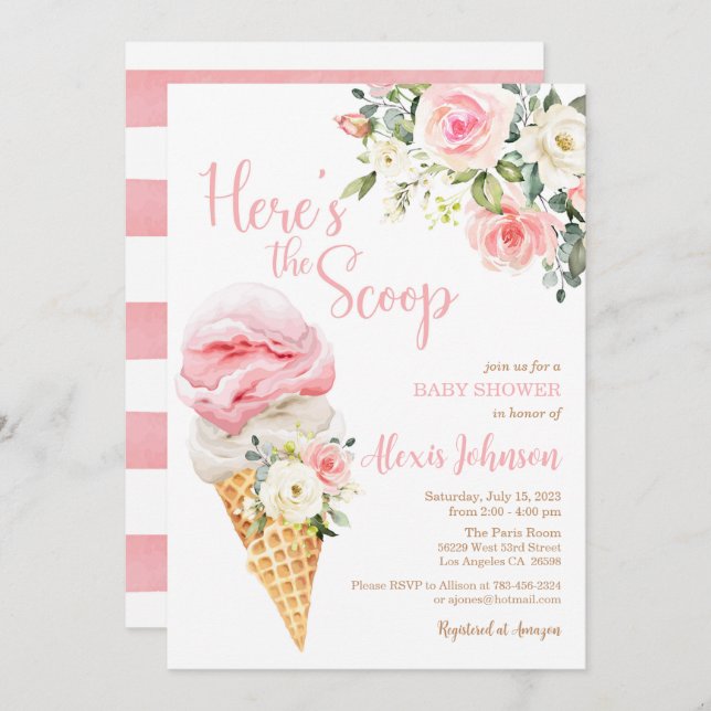 Aquí está la invitación a Scoop Baby Shower (Chica (Anverso / Reverso)