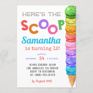 Aquí está la invitación al cumpleaños de Scoop Ice