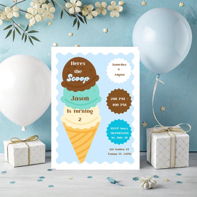 Aquí está la invitación al cumpleaños de Scoop Ice (Celebrate your special person's birthday with this cute Scoop Ice Cream theme. )