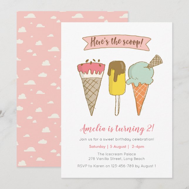 Aquí está la invitación de cumpleaños de crema de  (Anverso / Reverso)