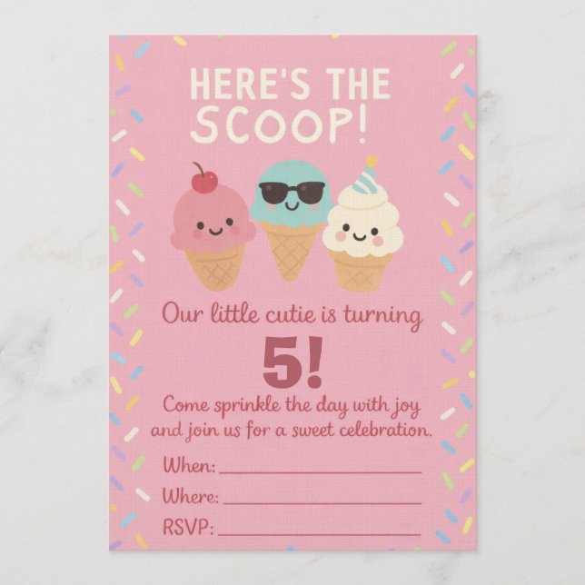 Aquí está la Invitación de Cumpleaños de Helado (Anverso)