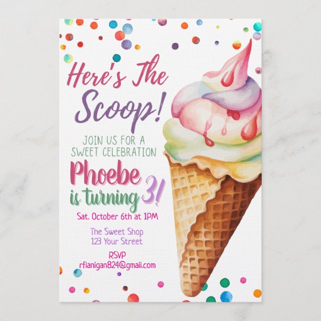Aquí está la invitación de cumpleaños de helado Th (Anverso)