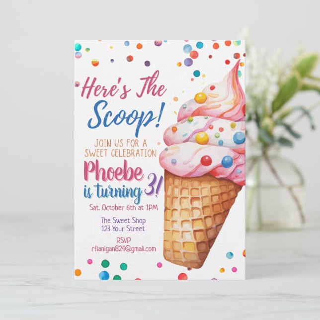 Aquí está la invitación de cumpleaños de helado Th (Anverso de pie)
