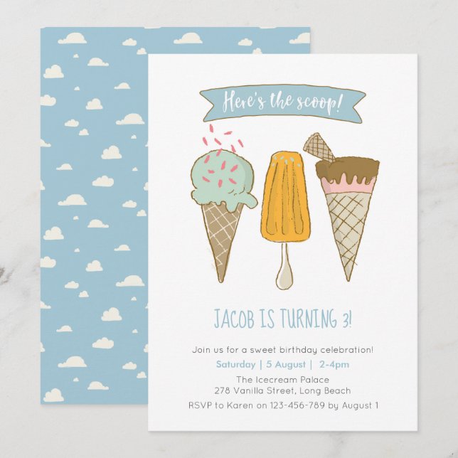 Aquí está la invitación de cumpleaños de la cuchar (Anverso / Reverso)